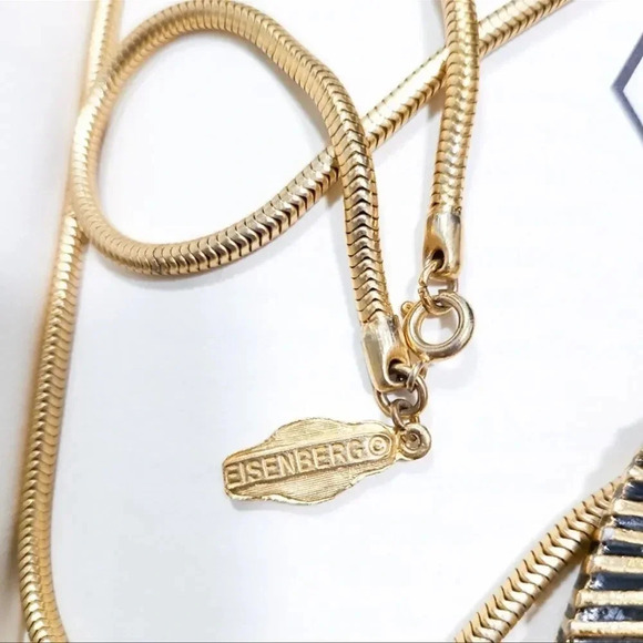 Rare Signed EISENBERG Vintage Egyptian Revival King Tut Pharaoh Pendant Necklace - Picture 5 of 5